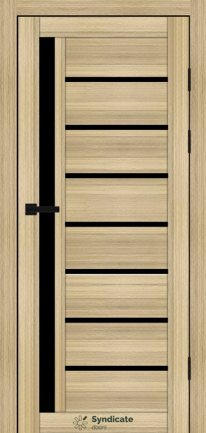 Двери Syndicat Doors PVC 101 Дуб золотистый чёрное стекло